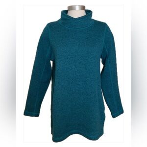 Lands’ End Sport Sweater Fleece Teal Mock Neck Tunic Womens Size M/P (10-12)